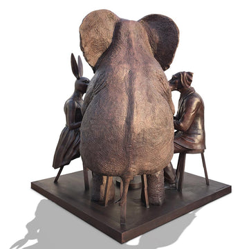 Rabbitwoman, Dogman and Elephant at the Table of Love (Bronze Sculpture)