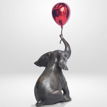 Elephant Makes a Wish with Red Balloon (Bronze Sculpture, Small)