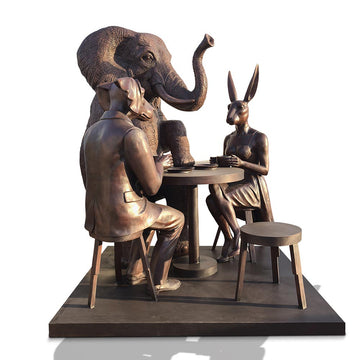 Rabbitwoman, Dogman and Elephant at the Table of Love (Bronze Sculpture)
