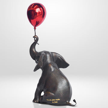 Elephant Makes a Wish with Red Balloon (Bronze Sculpture, Small)