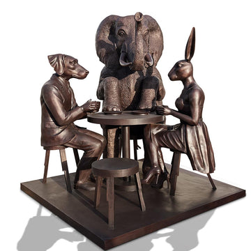 Rabbitwoman, Dogman and Elephant at the Table of Love (Bronze Sculpture)