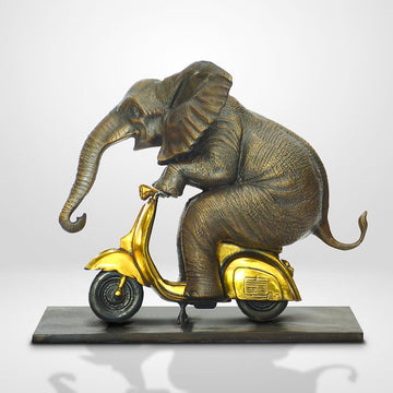 The African Elephant Races Against Time on the Vespa (Bronze Sculpture, Small)