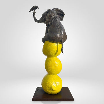 Elephant and Friend Love Lemons (Bronze Sculpture)
