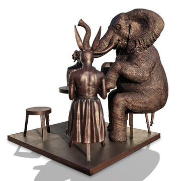 Rabbitwoman, Dogman and Elephant at the Table of Love (Bronze Sculpture)