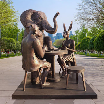 Rabbitwoman, Dogman and Elephant at the Table of Love (Bronze Sculpture)