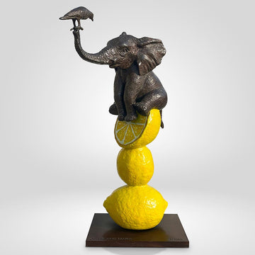 Elephant and Friend Love Lemons (Bronze Sculpture)