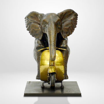 The African Elephant Races Against Time on the Vespa (Bronze Sculpture, Small)