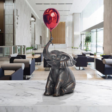 Elephant Makes a Wish with Red Balloon (Bronze Sculpture, Small)