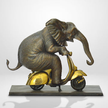 The African Elephant Races Against Time on the Vespa (Bronze Sculpture, Small)