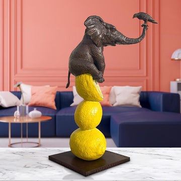 Elephant and Friend Love Lemons (Bronze Sculpture)