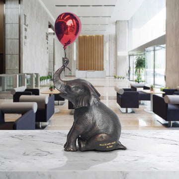 Elephant Makes a Wish with Red Balloon (Bronze Sculpture, Small)