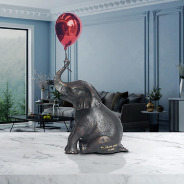 Elephant Makes a Wish with Red Balloon (Bronze Sculpture, Small)
