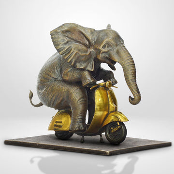 The African Elephant Races Against Time on the Vespa (Bronze Sculpture, Small)