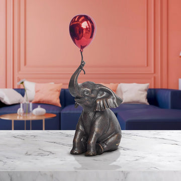 Elephant Makes a Wish with Red Balloon (Bronze Sculpture, Small)