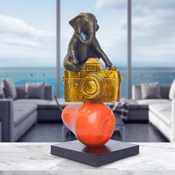 The Elephant Loved His Camera and Pear (Bronze Sculpture)