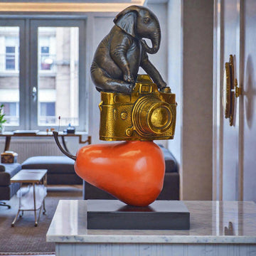 The Elephant Loved His Camera and Pear (Bronze Sculpture)