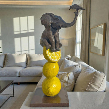 Elephant and Friend Love Lemons (Bronze Sculpture)