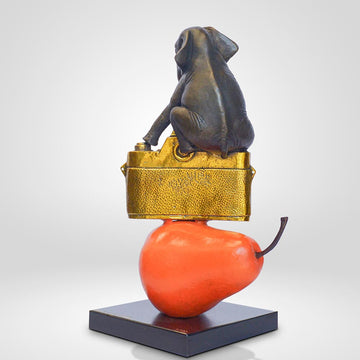 The Elephant Loved His Camera and Pear (Bronze Sculpture)
