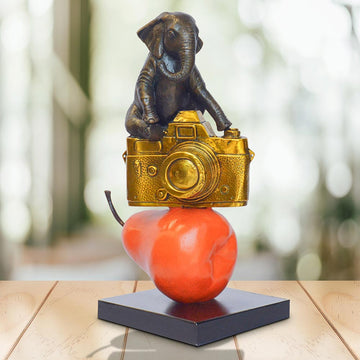 The Elephant Loved His Camera and Pear (Bronze Sculpture)
