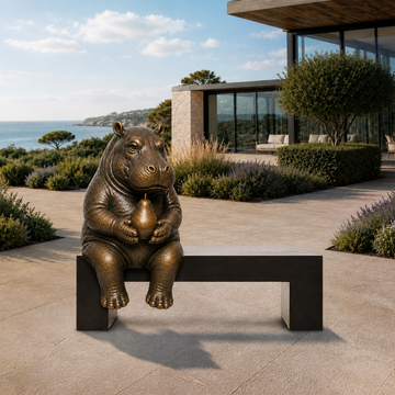 Hippo Saved You a Seat, Saving the Best Bite for You (Bronze Sculpture)