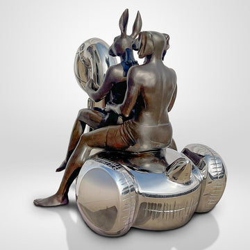 Flamingo Lovers in Wild Seas (Bronze Sculpture)