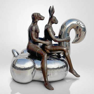 Flamingo Lovers in Wild Seas (Bronze Sculpture)