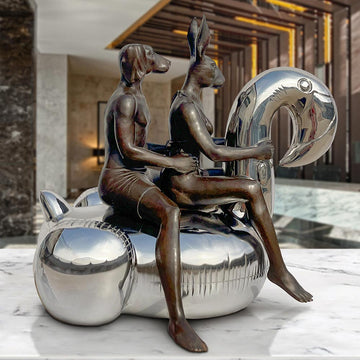 Flamingo Lovers in Wild Seas (Bronze Sculpture)