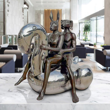 Flamingo Lovers in Wild Seas (Bronze Sculpture)