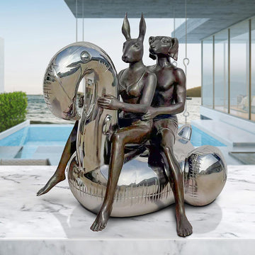 Flamingo Lovers in Wild Seas (Bronze Sculpture)