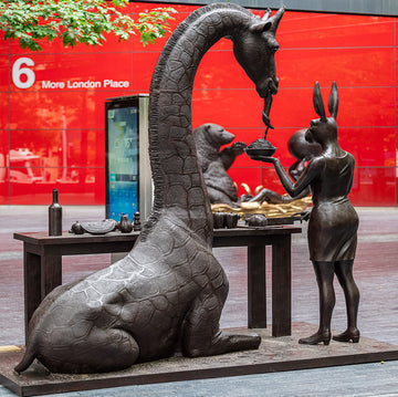 The Masai Giraffe Would Stick His Neck Out with Rabbitwoman's Help (Bronze Sculpture)