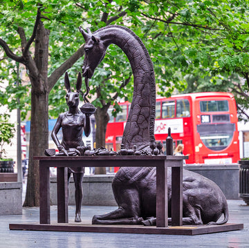 The Masai Giraffe Would Stick His Neck Out with Rabbitwoman's Help (Bronze Sculpture)