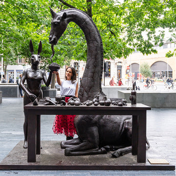 The Masai Giraffe Would Stick His Neck Out with Rabbitwoman's Help (Bronze Sculpture)