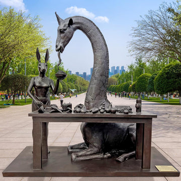 The Masai Giraffe Would Stick His Neck Out with Rabbitwoman's Help (Bronze Sculpture)