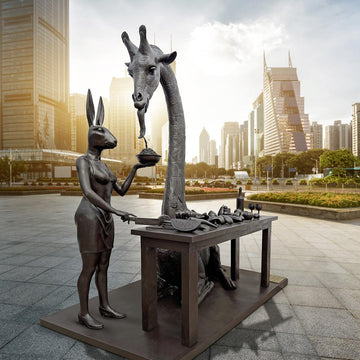 The Masai Giraffe Would Stick His Neck Out with Rabbitwoman's Help (Bronze Sculpture)