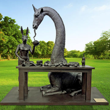 The Masai Giraffe Would Stick His Neck Out with Rabbitwoman's Help (Bronze Sculpture)