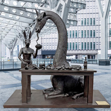 The Masai Giraffe Would Stick His Neck Out with Rabbitwoman's Help (Bronze Sculpture)