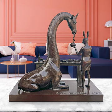 The Masai Giraffe with Rabbitwoman Cooked Up a Storm (Bronze Sculpture)