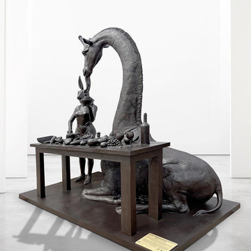 The Masai Giraffe Would Stick His Neck Out with Rabbitwoman's Help (Bronze Sculpture)