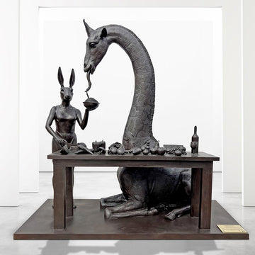 The Masai Giraffe Would Stick His Neck Out with Rabbitwoman's Help (Bronze Sculpture)