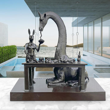 The Masai Giraffe with Rabbitwoman Cooked Up a Storm (Bronze Sculpture)