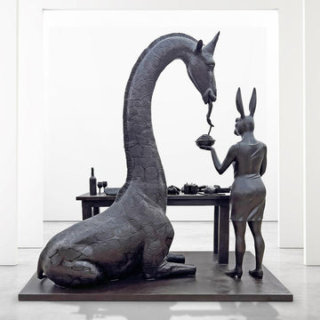 The Masai Giraffe Would Stick His Neck Out with Rabbitwoman's Help (Bronze Sculpture)