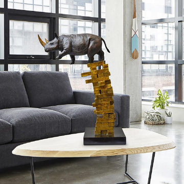 When Rhinos Fall, They Rise Again (Bronze Sculpture)