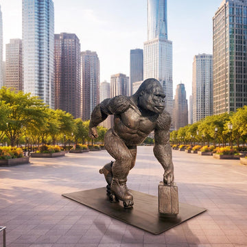 The Mountain Gorilla Races on Rollar Skates (Bronze Sculpture)