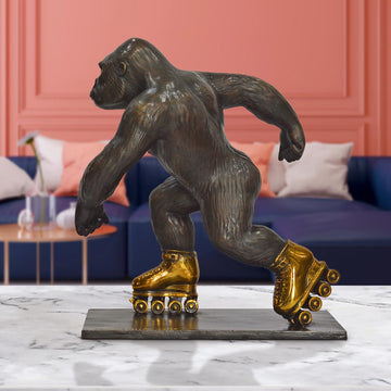 The Eastern Lowland Gorilla Races Against Time on Rollar Skates (Bronze Sculpture, Small)