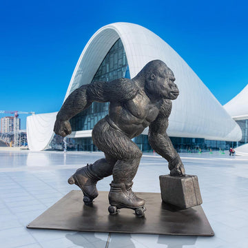 The Mountain Gorilla Races on Rollar Skates (Bronze Sculpture)