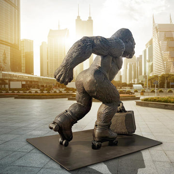 The Mountain Gorilla Races on Rollar Skates (Bronze Sculpture)