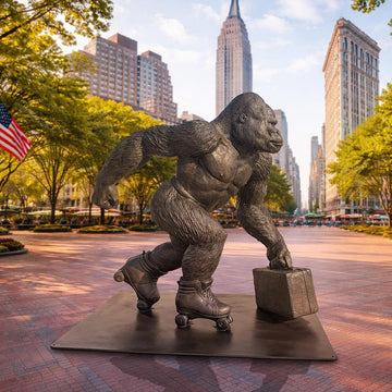 The Mountain Gorilla Races on Rollar Skates (Bronze Sculpture)
