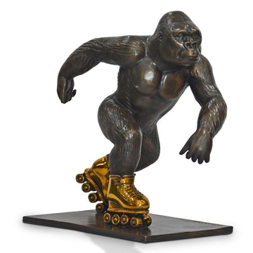 The Eastern Lowland Gorilla Races Against Time on Rollar Skates (Bronze Sculpture, Small)