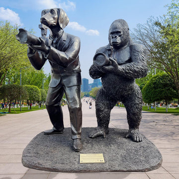 The Eastern Lowland Gorilla Only Shoots Photos with Dogman (Bronze Sculpture)