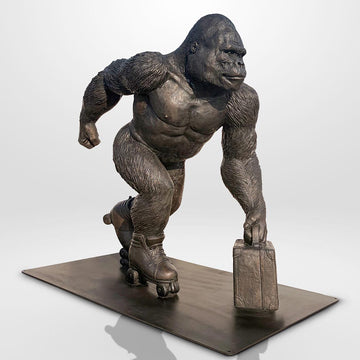 The Mountain Gorilla Races on Rollar Skates (Bronze Sculpture)
